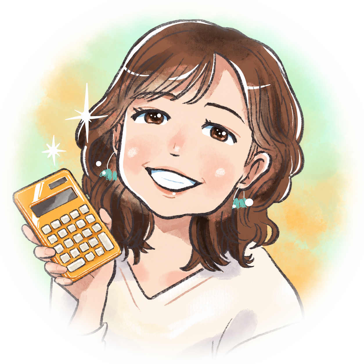 電卓を持つコミのイラスト